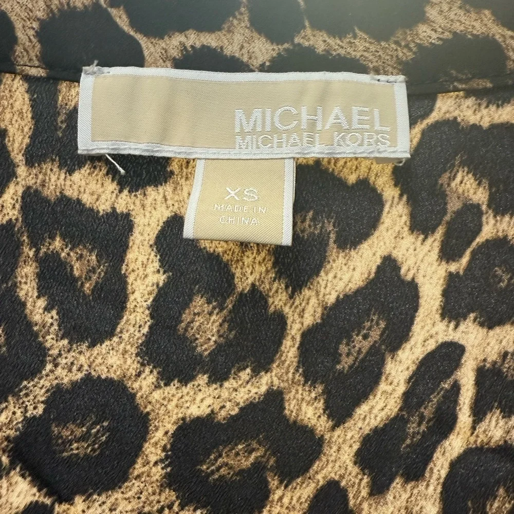 Michael, Michael Kors Leopard Print Long Sleeve V-neck Belted Dress Size XS